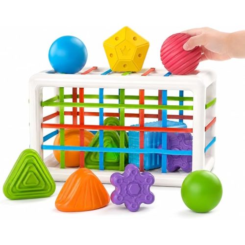 Montessori Toys, Cube & 6 Sensory Shape Blocks&6 Colors Ball Pit Balls