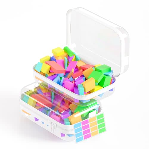 Mihkiom 2 Pack Clear Hard Shell Zipper Case, BIiss Plastic Bins for Organizing, Clear Zipper Pouches Makeup Case & Lidded Storage Bins for Cosmetics, Puzzles, 7 x 4.3 x 2.4 Inch (White)