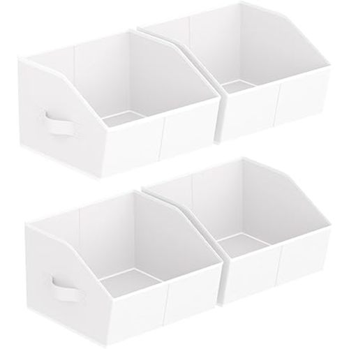 Storage Bins for Shelves - Small Trapezoid Closet Shelf Organizer, Fabric Organization Bins with Handles, Storage Baskets for Clothes, Towel, Purse, 4 Pack, White