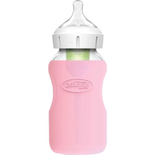 Dr. Brown's Options+ Wide-Neck Glass Bottle Sleeve, 100% Silicone, Pink, BPA-Free, 9 oz, 1-Pack
