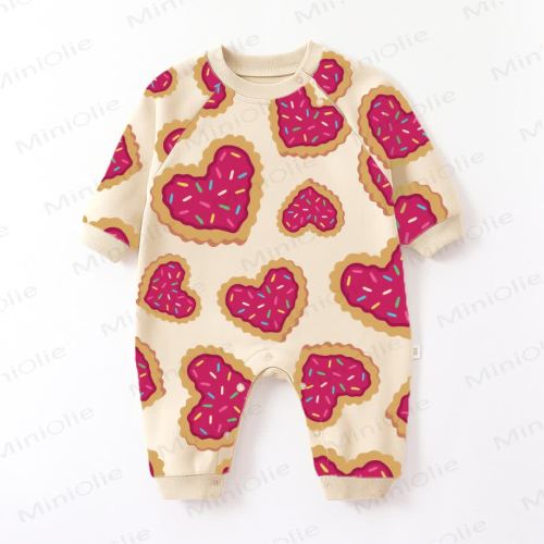 Baby Heart-shaped Cookies Beige Romper