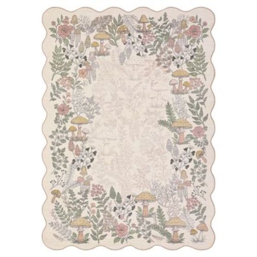 COZONY Mushroom Scalloped Area Rug, Washable Non Slip Low Pile Cute Rug for Nursery Girls Room Living Room Bedroom Farmhouse Decor