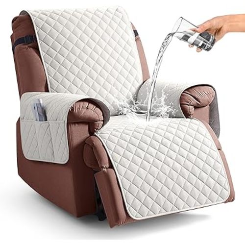 100% Waterproof Recliner Chair Covers Washable, 23.6", Beige White
