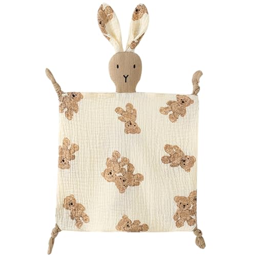 Organic Cotton Muslin Lovey Blanket, Organic Cotton Muslin Bunny Security Blanket Soft & Breathable Lovie Baby Gifts for Boys and Girls