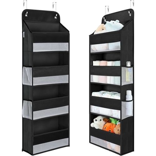 Yecaye 1 Pack Over the Door Organizer, 35.2lbs Load Toy Stuffed Animal Storage, Swing-proof Hanging Bathroom Organizers and Storage for Nursery Newborn Baby Essential Stuff Black