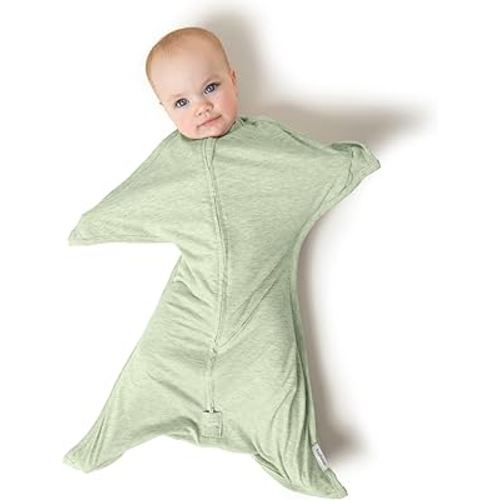 SleepingBaby Zipadee-Zip Transition Swaddle - Cozy Baby Swaddling Blanket with Zipper Convenience - Roomy Wearable Blanket for Easy Diaper Changes - 3-6 Month - Zen Garden Green Heather