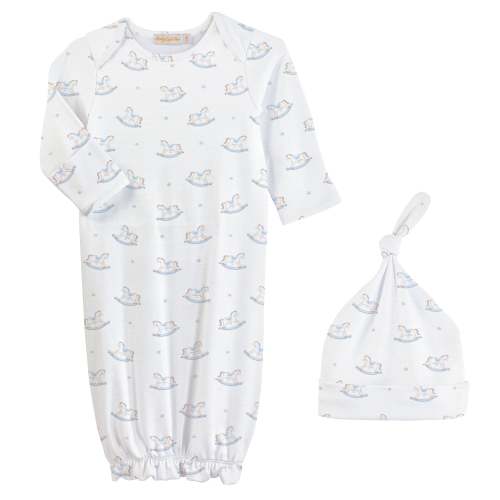 Tiny Rocking Horse Printed Gown & Hat Set