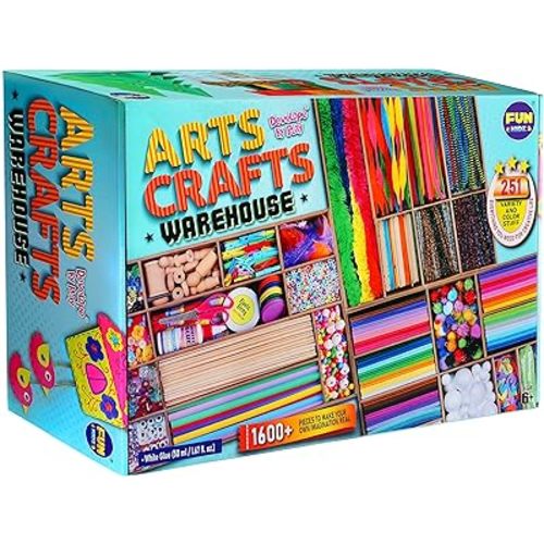 3 Layers Jumbo Arts and Crafts Supplies Warehouse, Biggest Chest Box 17.91Wx12.4L Includes 1600+ Giant Craft Materials Kit for Kids 6-12 Creative Toys Birthday Gift for Preschool Girls and Boys