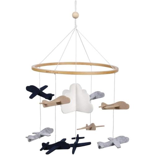 Sorrel + Fern Baby Crib Mobile (Airplanes in The Clouds, Short Version) - Nursery Decoration and Baby Shower for Boys & Girls