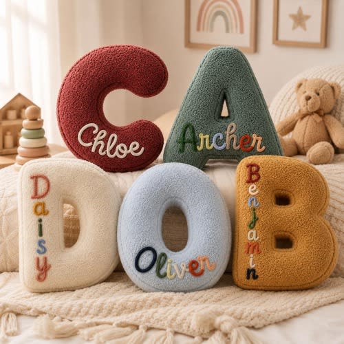 Personalized Letter Pillow, Custom Initial Cushion, Soft Sherpa Alphabet Pillow, Nursery Room Decor, Kids Bedroom Gift, Baby Shower Present