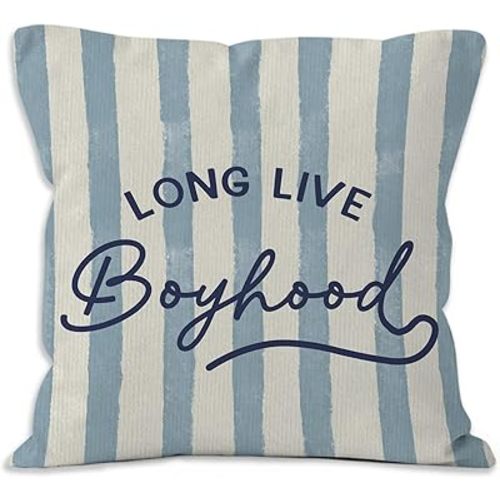 Long Live Boyhood Throw Pillow Covers - Boy Bedroom Room Decor,Vintage Blue Boy Nursery Decorative Pillow Covers for Home Bedroom Couch