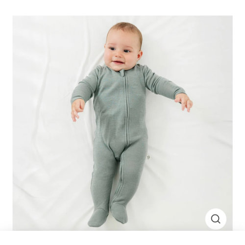 Footie Pajamas, Merino Wool, Sage