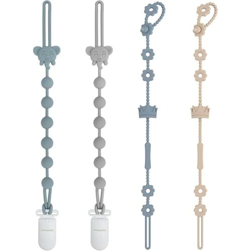 ALVABABY Silicone Pacifier Clip Holder 4 Pack For Paci Clips Binky Teething,Highchairs,Car Seat,Strollers 4GJL09-CA