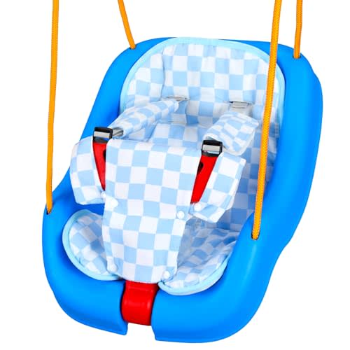 Jenaai Toddler Swing Cushion Outdoor Baby Swings Age 1-3 Blue Plaid | Soft seat Insert Pad Compatible with Swings,Detachable Machine Washable Cover, Secure Straps Attachment (Not Included Swing)