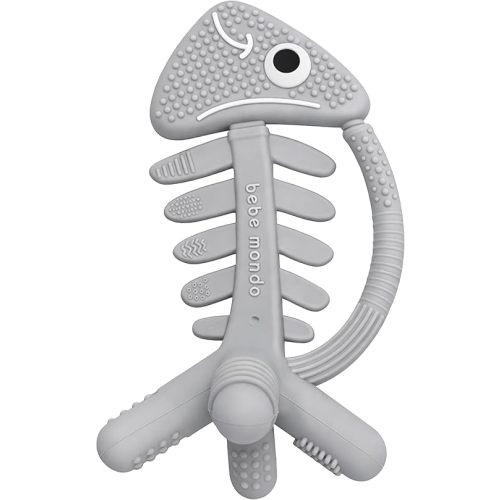 3 in 1 Infant Toys, Baby Teething Toys 3–6 6–12 Months, Teethers for Babies 0–3–6–12 Months for Teething Relief, Baby Gift, Baby Teether Toys, Silicone Sensory Toys, USA Patent Pending, Fish (Gray)
