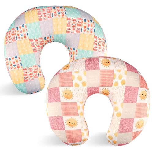 SWESEN 2 Pack Nursing Pillow Cover for Baby Girls, Breastfeeding Pillow Slipcover, Soft Stretchy Snug Fits On Infant Nursing Pillow, Machine Washable & Breathable, Fox & Sun