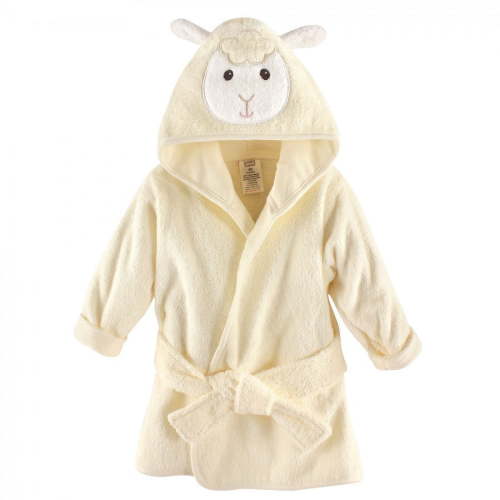 Luvable Friends Baby Girl Cotton Animal Face Bathrobe, Lamb, One Size
