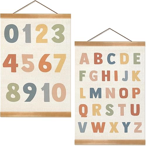 ZTGDA Alphabet Numbers Poster Set of 2, Alphabet Numbers Wall Art, ABC Banner Poster, Wall Hanging Decor for Toddler Room Playroom Nursery Wall Classroom Decor 12x16inch