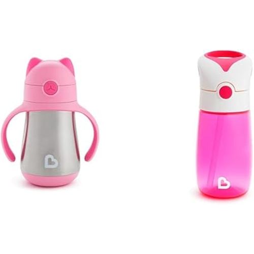 Munchkin® Cool CatTM 8 Ounce Stainless Steel Toddler Sippy Cup and Flip & GoTM 12 Ounce Tritan Straw Cup Bundle, Pink