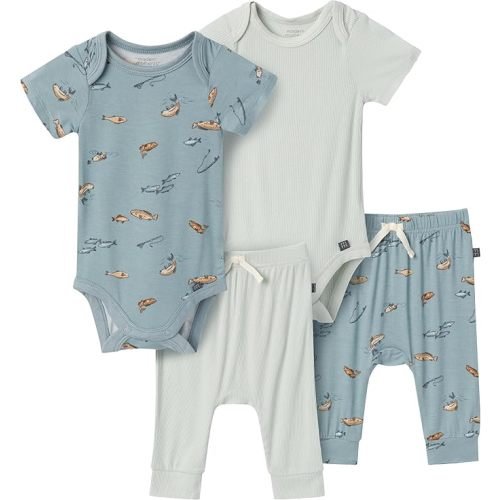 Modern Moments by Gerber Viscose 4-pack Short-sleeve Bodysuit & Pant Set - Medium Teal Fishing - 6-9 Months