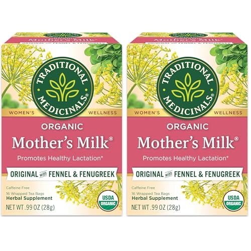 Traditional Medicinals Organic, Mother's Milk Tea - Supports Breastfeeding & Lactation with Fennel and Fenugreek - Kosher, Non-GMO, Caffeine-Free, Compostable - 16 Tea Bags (Pack of 2)