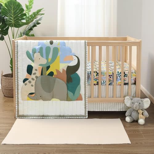 The Peanutshell 3 Piece Safari Puzzle Baby Crib Bedding Set Boy, Baby Boy Nursery Decor, Crib Comforter Set, Accessories Boy, Modern Neutral Jungle