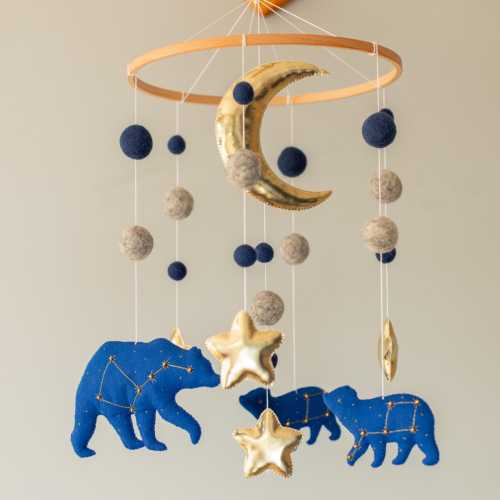 Celestial baby mobile for crib: Сonstellation Bear, Gold Moon, Stars Nursery Decor