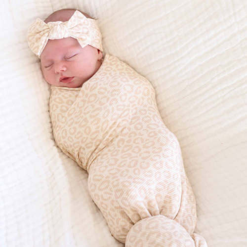 Lovely Leopard Bamboo Waffle Knit Large Bow Headwrap