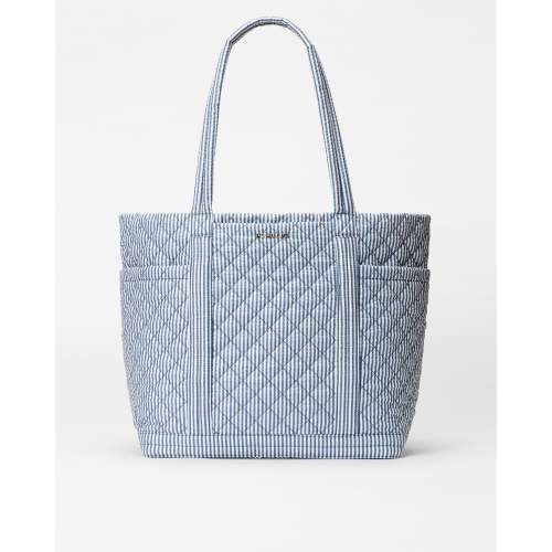 MZ Wallace Seersucker Blue & White Large Empire Tote Bag - Luxury Tote Handbags | MZ Wallace
