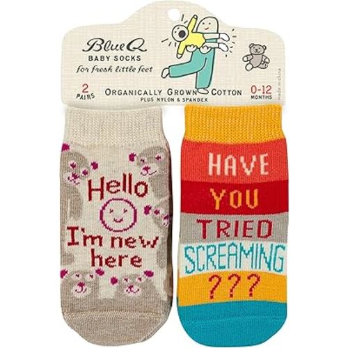 Blue Q Funny Baby Socks 2 Pairs - Gender Neutral Cute Baby Socks for 0-12 Months, Organically Grown Cotton, Newborn Essential