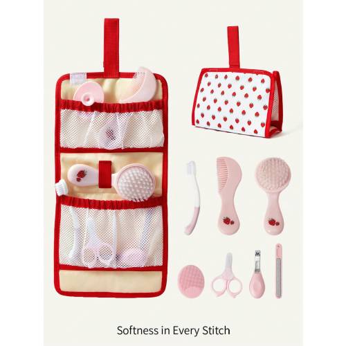 Cozy Pixies Strawberry Portable Grooming Tool Kit, 8pcs Baby Nail Care Set
