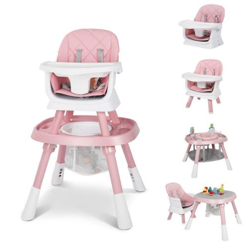 Kinder King 15 in 1 Baby High Chair, Coverts to Rotatable Activity Play Center/Infant Dining Booster Seat, Detachable Toys, Removable Tray, Pink