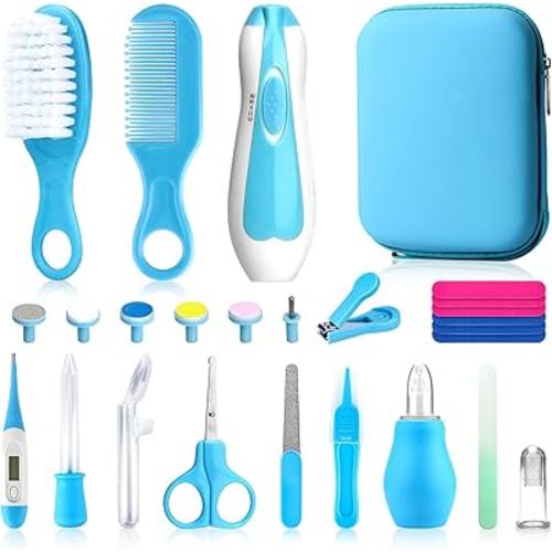 Baby Healthcare and Grooming Kit, Baby Safety Care Set, Baby Electric Nail Trimmer Set Newborn Nursery Health Care Set for Newborn Infant Toddlers Baby Boys Girls Kids (Blue-26 Kits)