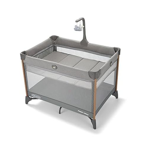 Graco On The Go Zip DLX Pack ‘n Play Playard, Folding Playpen with Bassinet, Portable Crib, Parker