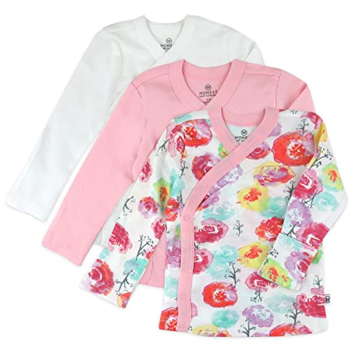 HonestBaby 3-pack Long Sleeve Side-snap Kimono Tops 100% Organic Cotton for Newborn Baby for Infant Boys, Girls, Unisex