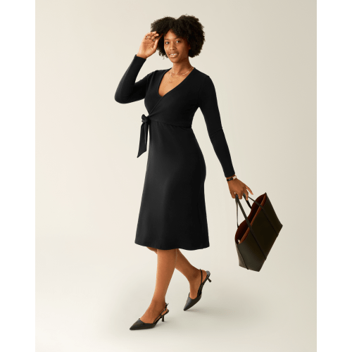 Kate Nursing Wrap Sweater Dress | Black - Kindred Bravely