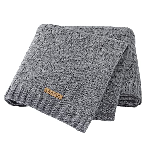 LAWKUL Knit Baby Blanket for Girls Boys - Grey, 30x40 Inch | Soft Crochet, Newborn Neutral, Crib Receiving, Nursery Swaddling, Infant Toddler Unisex