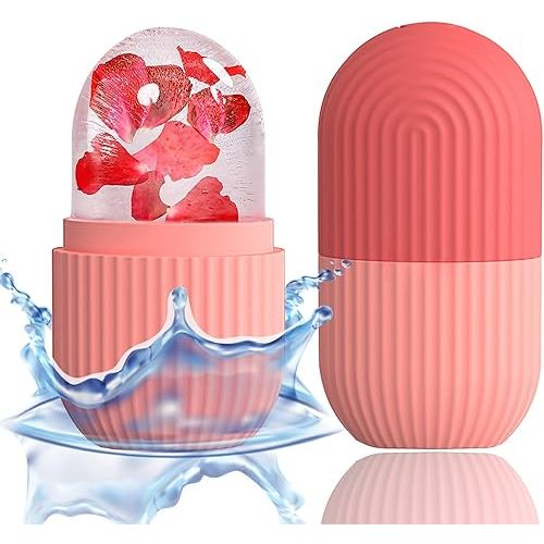 XHJRI Ice Cube Roller Massager for Face, Eyes and Neck Naturally Conditioning and Skin Care,De-Puff Eye Bags,Reduce Migraine Pain,Reusable Massage Silicone Ice Mold (Pink)