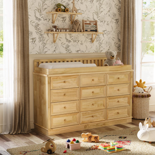 One Allium Way® 60'' W Solid Pine 12-Drawer Changing Table Dresser With Removable Tray, Ample Storage, And Child Safety Certification & Reviews | Wayfair