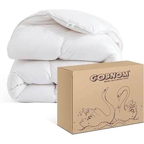 Goose Feather and Down Fibres Comforter Full Size - 100% Organic Cotton, Duvet Insert (White, 82x86 Inches)