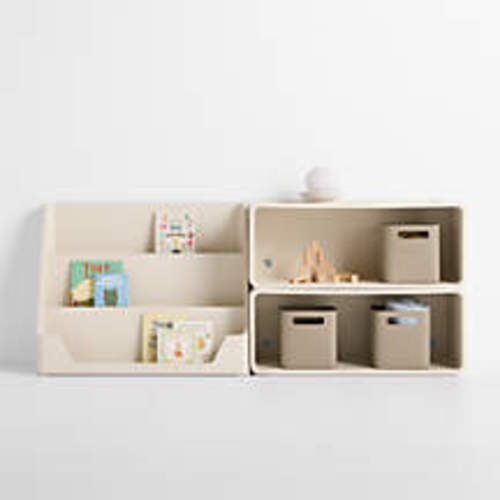 Scout 76" Set of 2 Linen Wood Kids Stackable Bookshelves with Low Bookcase