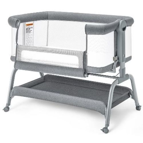 BabyBond Baby Bassinet 3 in 1 Bedside Sleeper with Soft Mattress and Sheet 6 Height Adjustable Cosleeper Bedside Crib Gray