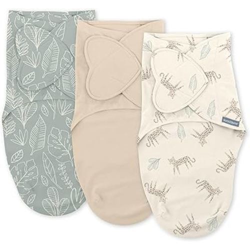 SwaddleMe by Ingenuity Monogram Collection Baby Swaddle, 100% Cotton, Improves Sleep & Calms Startle Reflex, 0-3 Months, Pocket Fold Design for Easy Changes, 1.0 TOG, 3-Pack - Born Free