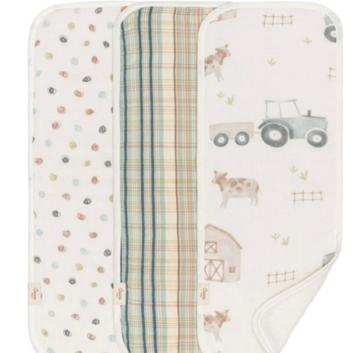 Charlie 3 pc. Tractor Cotton Burp Cloths | Crane Baby