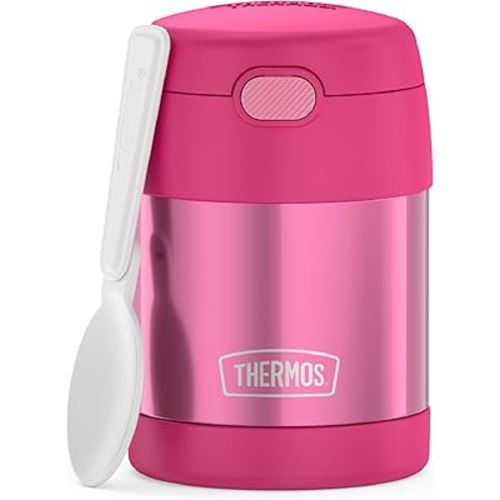 THERMOS FUNTAINER 10 Ounce Stainless Steel Vacuum Insulated Kids Food Jar with Folding Spoon, Pink