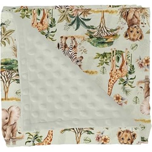 Safari Jungle Animals Baby Blanket for Girl Boy Lion Zebra Monkey Giraffe Elephant Trees Soft Mink Dotted Backing Double Layer Swaddle Blanket African Animal Bed Throws for Newborn Toddler Crib 30x40