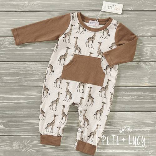 Tall as a Giraffe Long Sleeve Romper with Pocket