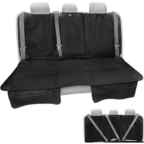 Car Seat Protector, Under Child Car Seats Cover | Waterproof, 3 Functional Rear Belts, Baby Carseat Cushion, Covers Fabric and Leather Seats | 4Pockets Non-Slip Thick Padding