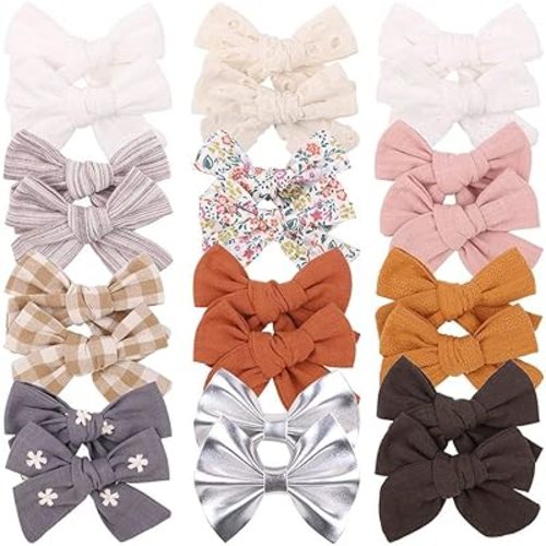 24 PCS Baby Girl Bows Hair Clips Fully Lined Hair Barrettes Non Slip Hair Clips for Toddlers Kids Teens Girls Hair Accessories