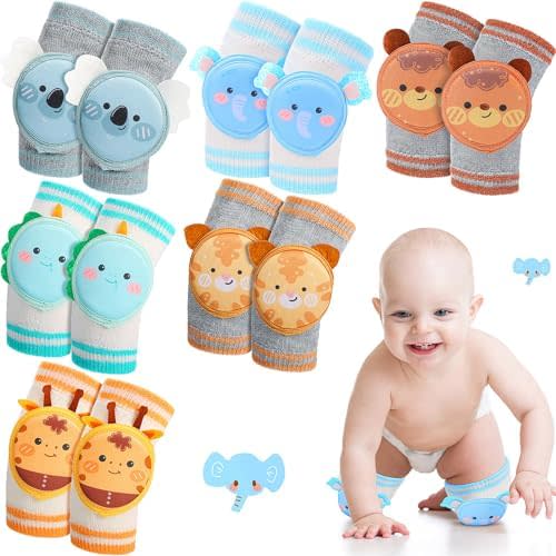 Preboun 6 Pairs Baby Knee Pads for Crawling Anti Slip Knee Protectors Breathable for Boys Girls, 0-3 Years Old